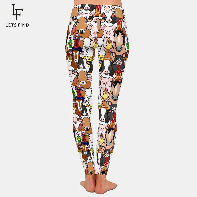 LetsFind Push Up Leggings Super Soft Leite Impressão de Seda Dos Desenhos Animados Animais Padrão Das Mulheres Plus Size Modas Altas Cintura Calças 210925