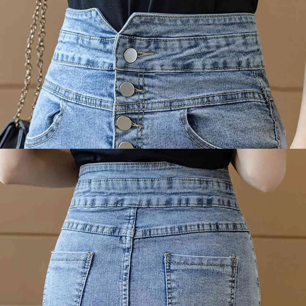 Denim Femmes Jupes d'été Sexy Taille haute Coréen Bandage Jupe Package Hip Jeans Skinny Club Party Midi Crayon Jupes X0428
