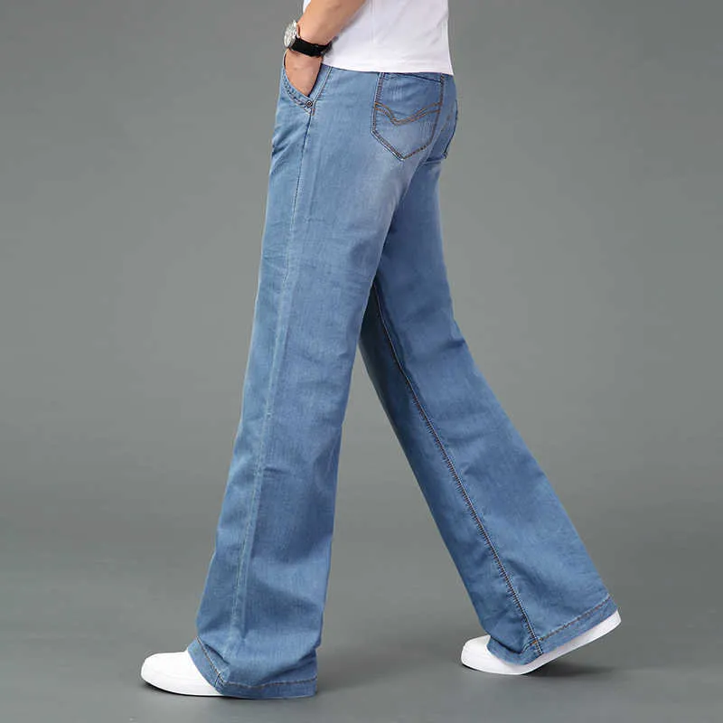 Jeans Hommes Hommes Modis Big Flared Boot Cut Leg Loose Fit taille haute Homme Designer Classique Bleu Denim 210716