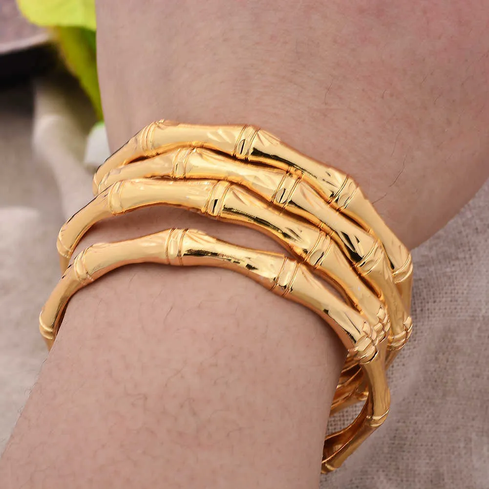 4st 24k guldfärg bröllop bambu lycka dubai armband för kvinnor brud armband etiopian / frankrike / afrikanska smycken gåvor Q0720