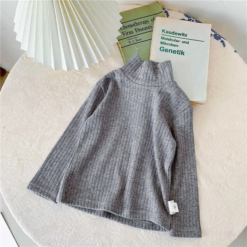 Winter Solid Color Turtleneck Sweaters For Girls Korean Style Children Soft Warm Knitted Bottoming Sweater Baby Kids Tops 210615