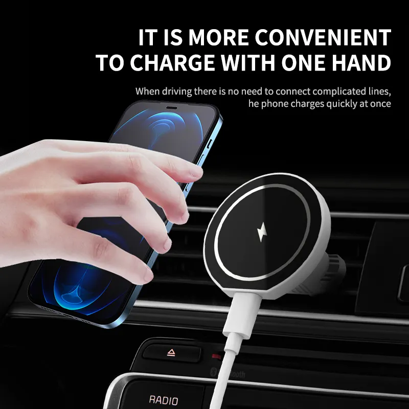 Support de chargeur magnétique de voiture sans fil 15W de serrage automatique de nouveaux évents de conception pour Iphone12