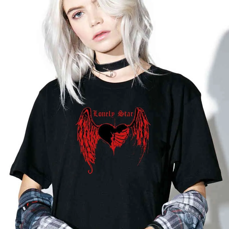 Unisex Lonely Star Black TシャツメンズTumblrファッショングランジゴシックティーオールスティートスタイルシャツ210518