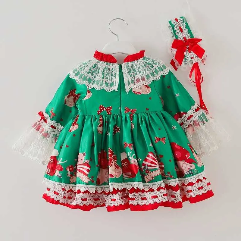 estilo espanhol roupas de bebê Natal vestido verde para criança meninas xmas festa festa menina lolita princesa vestidos fofos 210615