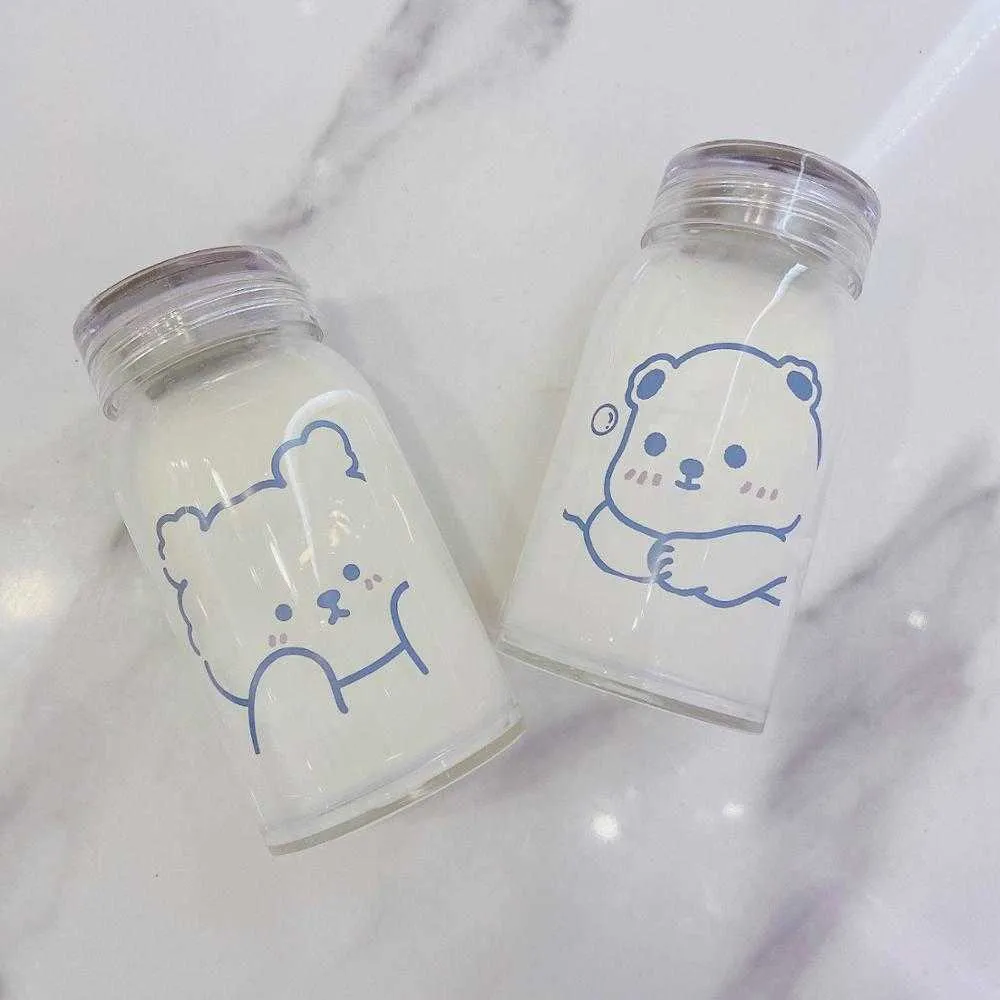 450 ml tecknad björnglas vatten flaska tjock värmemotstånd dricka flaskor söta mjölkkaffe tumlar för studentflicka gåva 21102272r