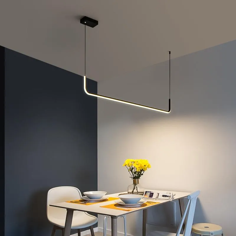 Lustres Nordique minimaliste personnalité Table à manger lustre moderne créatif barre suspendus lumières LED bande d'aluminium bureau Lam286p