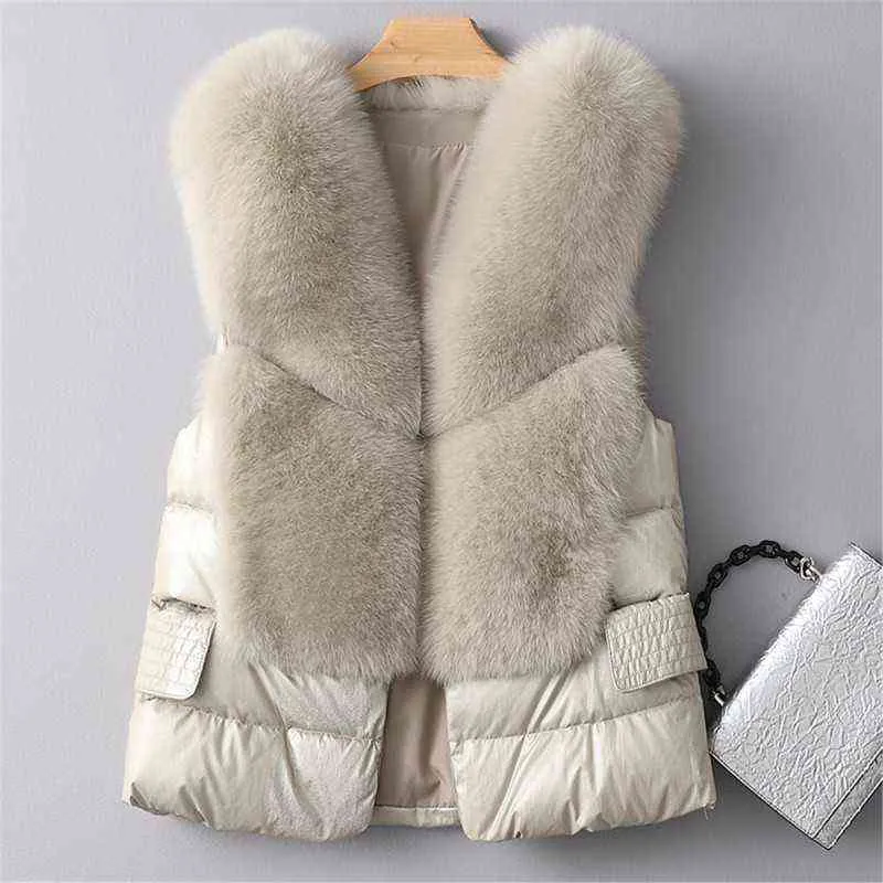 Fur Vest Women's Short Down Feather Imitation Slim Temperament Jacket Autumn And Winter Fashion All-match 211110
