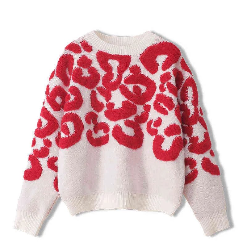 Saythen Runway Luxury Höst Winter Pullovers Geometric Retro Leopard Stickad tröja Sweater Kvinnor Märke Jumpers 211103