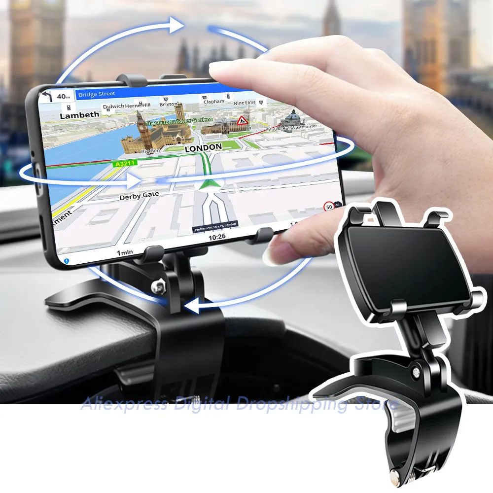 Ny Universal Dashboard Car Phone Holder Easy Clip Mount Stand GPS Display Beslag Bil Front Support Stand för iPhone Samsung Xiaomi
