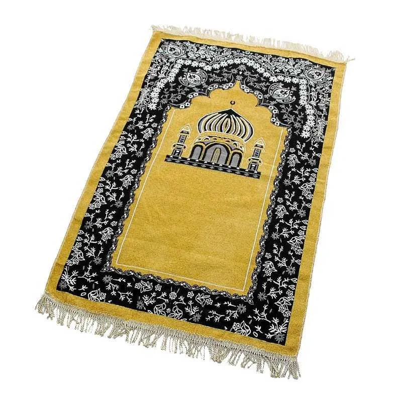 Islamitische Chenille Gebed Tapijt Moskee Floral Pattern Tassel Geweven Moslim Tapijt Mat 210928