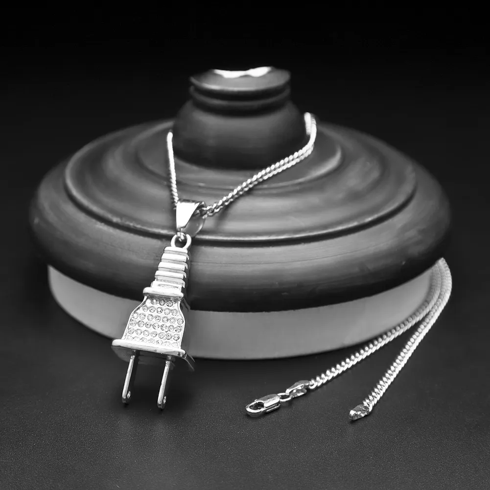 Mens Iced Out Plug Pendant Necklace Fashion Hip Hop smycken med 60 cm kubansk länkkedja222Z