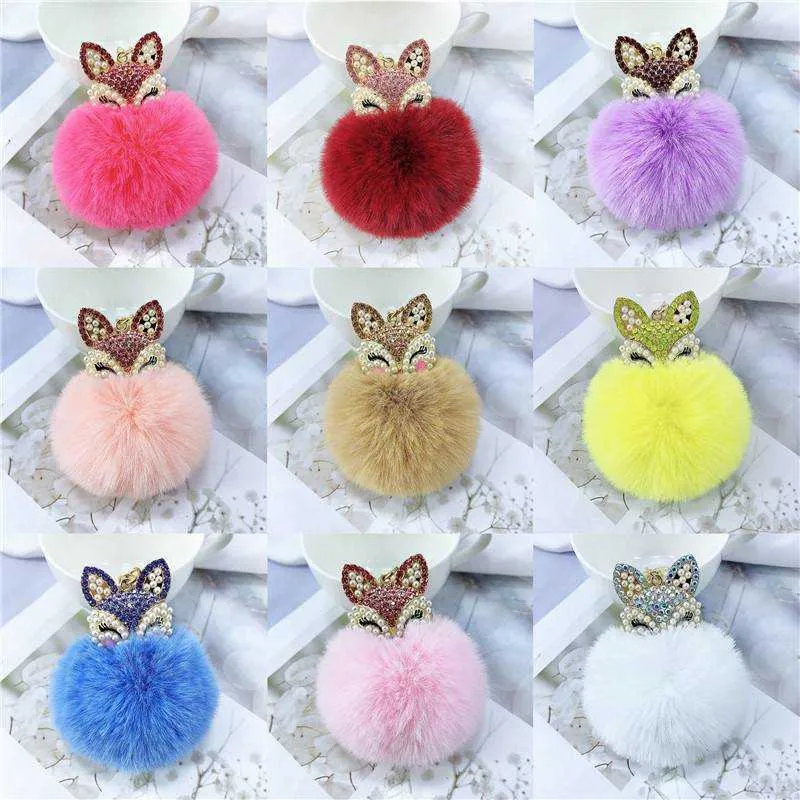 Perles strass tête d'animal boule de cheveux porte-clés pendentif sac pour femme nouveau G1019