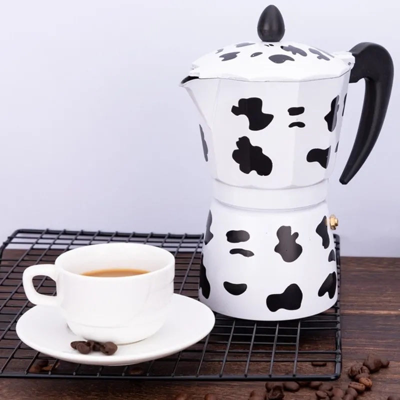 Кофеварка с принтом коровы, кофеварка-мока из алюминиевого сплава, кофеварка для эспрессо, мокко, латте R9JC 2103309810242