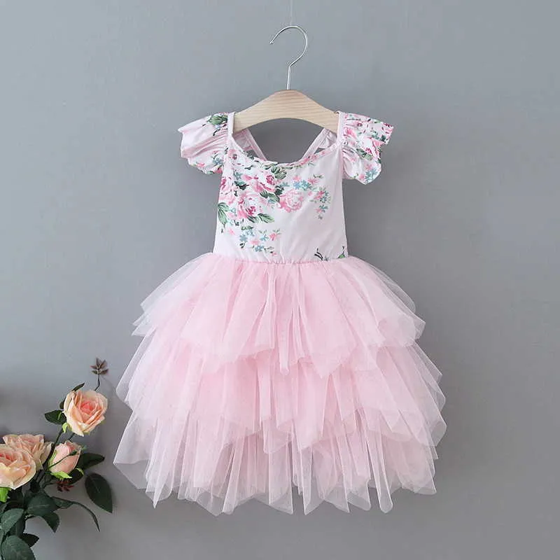 Wholesale Easter Flower Girl Dress Smocking Pink Floral Cake Princess es for Party Wedding Kids Clothes E1961 210610