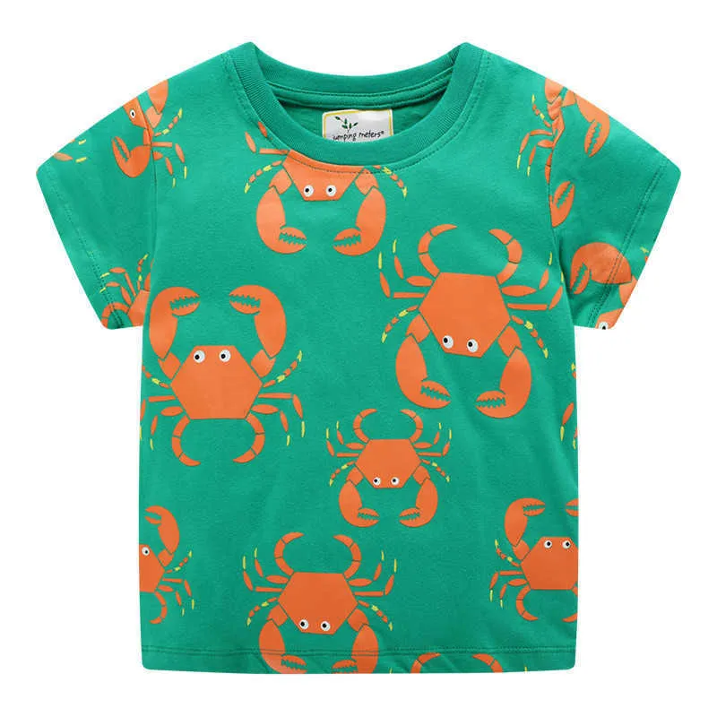 Hoppmätare Djur Applique Boys Tees Tiger Bomull Barnkläder för sommar Barnens T-shirts Stripe Kids Tops 210529