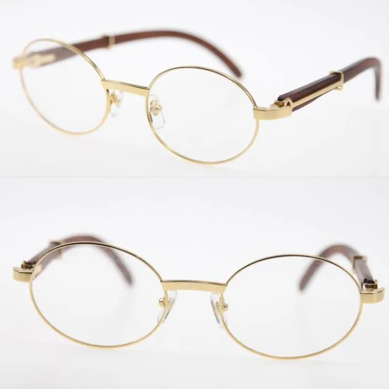 18k Gold Limited Bois Forme ovale Visage Lunettes de soleil Lunettes rondes Lunettes en bois Hommes Femmes Lentille transparente mâle et femal329D