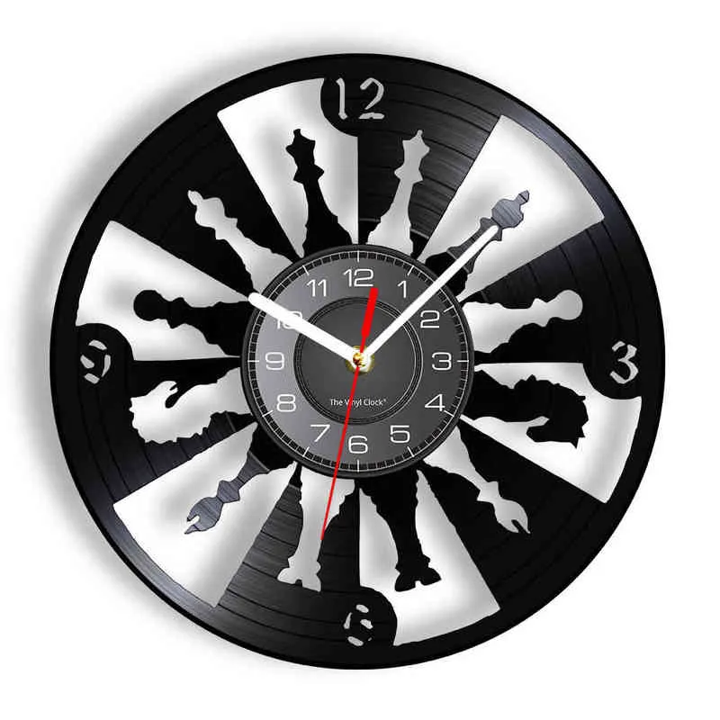 Spel av schack dekorativ vägg klocka för spelrum väggklocka schackbitar modern design vinyl rekord väggklocka retro timepieces h1230