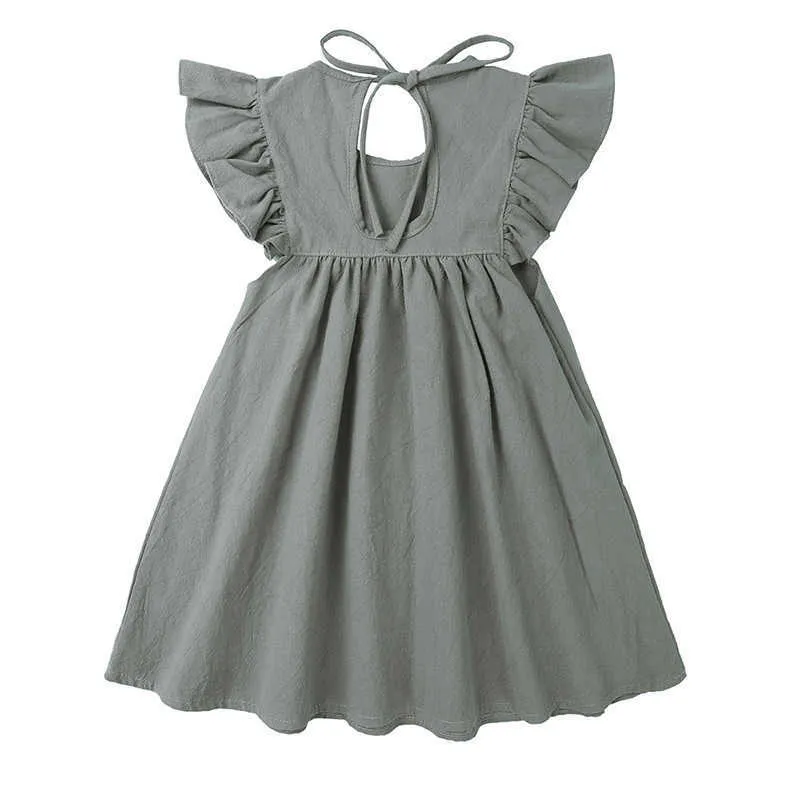 Robe d'automne pour bébés filles de 0 à 6 ans, manches à volants, en coton et lin, vêtements de fête décontractés, Q0716