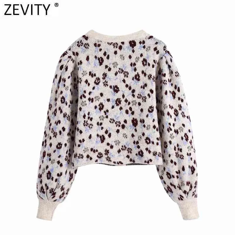 Frauen Mode O Hals Laterne Hülse Leopard Print Casual Kurze Strickpullover Femme Chic Rüschen Cardigan Tops S523 210420