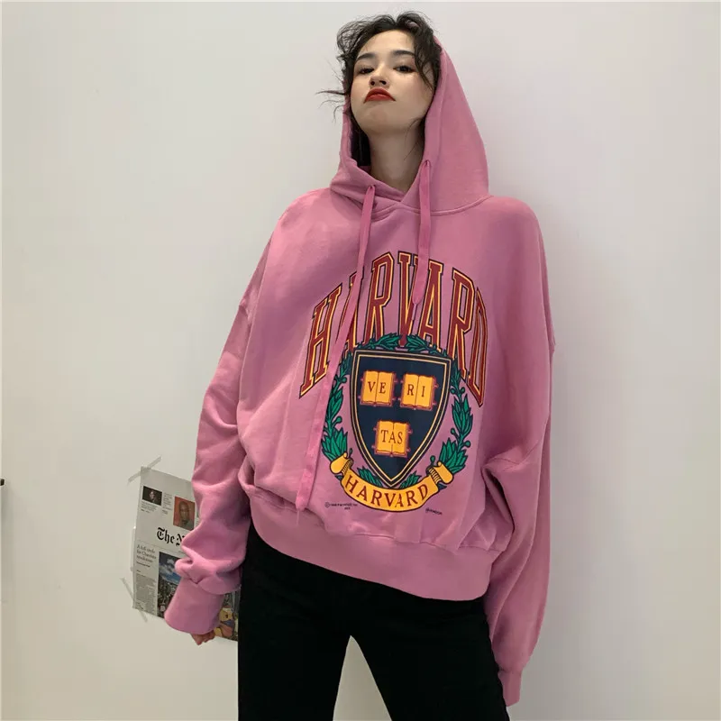 Korobov Harajuku Kobiety Bluzy Koreański Cartoon Print Z Długim Rękawem Kobiet Z Kapturem Bluza Streetwear Ulzang Pullover Znosić 210430