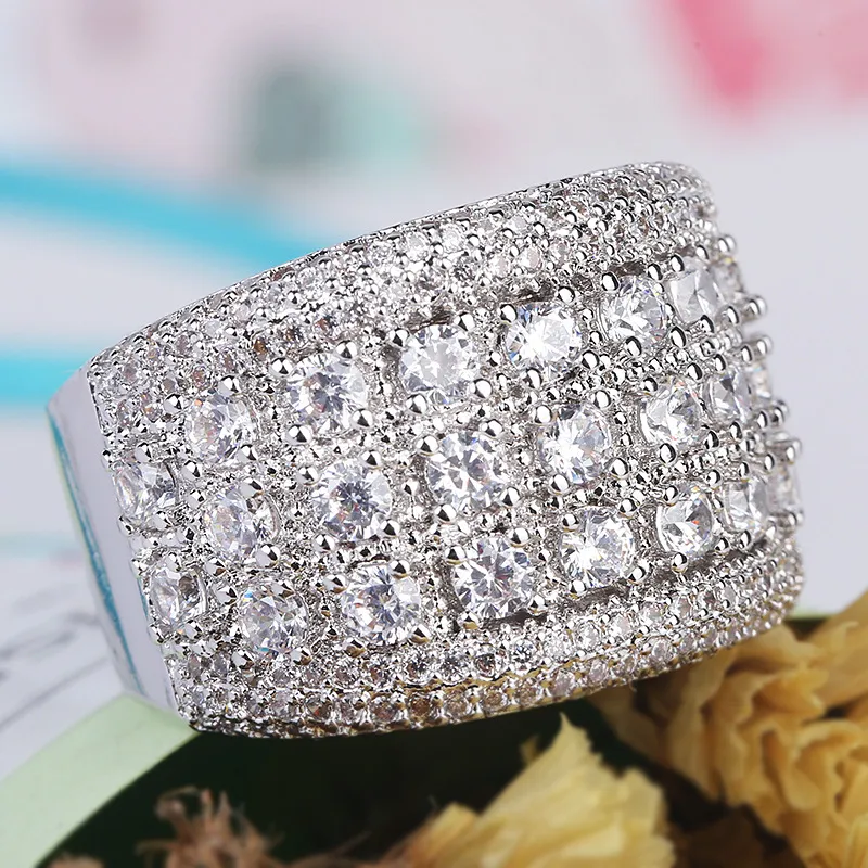 Luxo halo 925 prata esterlina para homem anel cheio de diamante presente aniversário moda jóias inteiras ra0146164w
