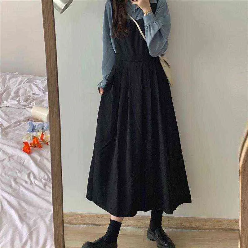 Vestido sem mangas mulheres coreano preto sexy sexy vestidos longos chique all-match recentemente simples temperamento elegante adolescentes puros ins g1214