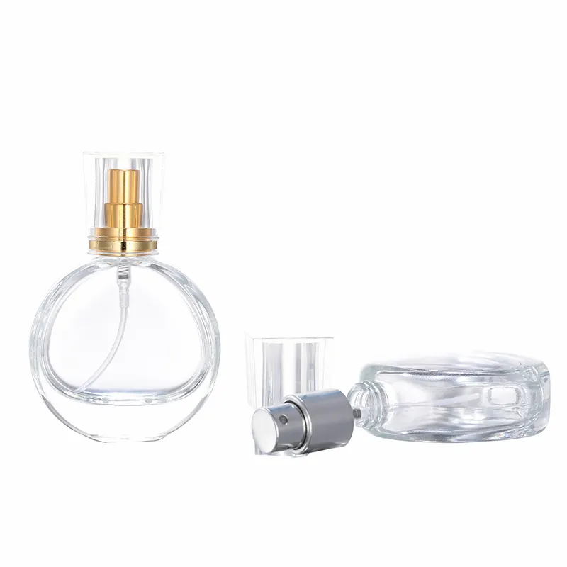 NBYAIC 50 stks High-end Round Transparent Glasfles Goud en Zilver Parfum Sub-Bottom 25ml Draagbare Pers Spray Lege fles