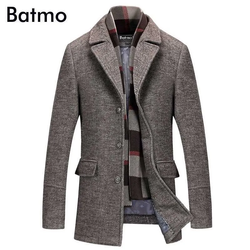 Batmo arrivo inverno lana di alta qualità casual trench grigio uomo, cappotto caldo invernale da uomo, giacche invernali uomo 823 211011