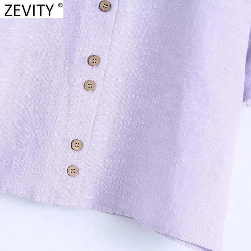 Zevity kvinnor mode solid färg kort smock blus kvinnlig singel breasted kimono skjorta chic casual slim blusas toppar ls9316 210603