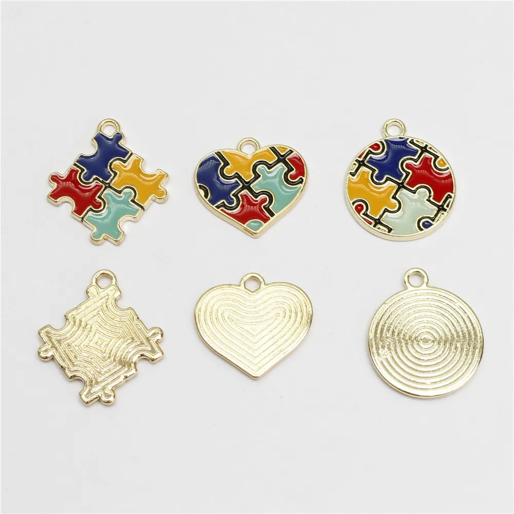 Enamel Autism Pendant Drop Oil charms Colorful Jewelry Making DIY Handmade Craft Puzzle Piece For Bracelet Earrings Gift DIY248J