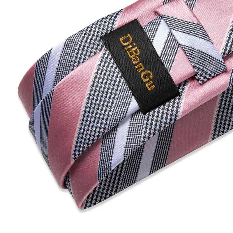 Pink blue Striped Men's Ties Business Wedding Neck Tie Pocket Square Cufflinks Tie Ring Men's Gift Gravata DiBanGu G220312