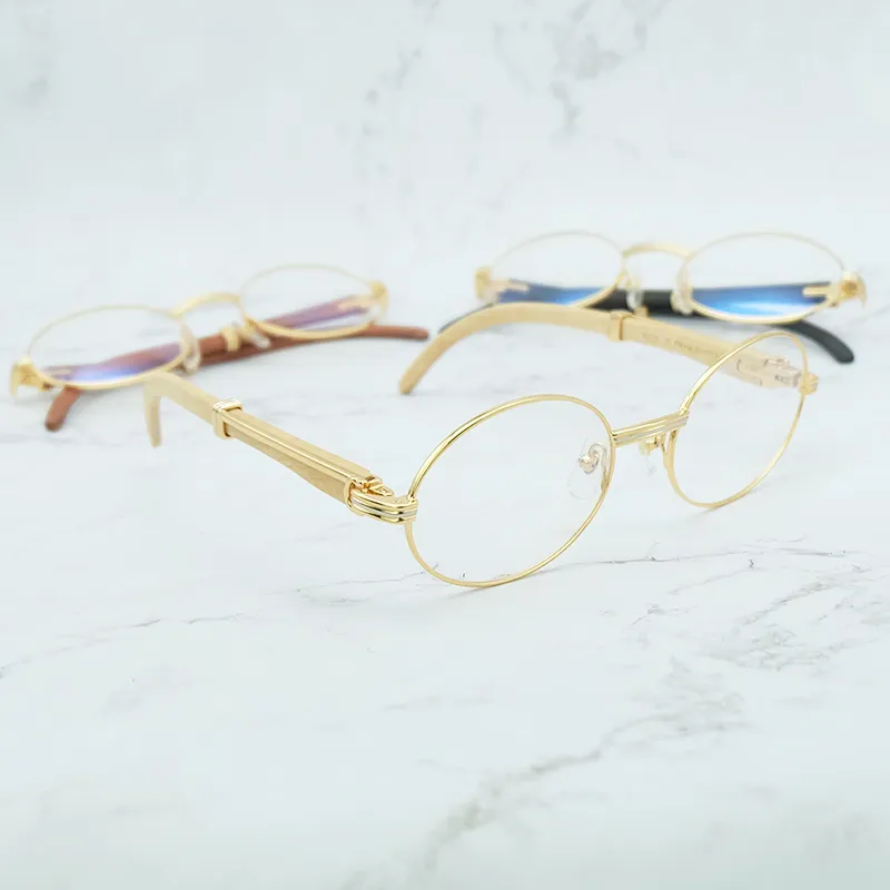 Tasarımcı güneş gözlükleri ahşap berrak göz camları erkekler için retro oval gözlükler çerçeve kadınlar erkek aksesuarları lüks altın optik çerçeveler9737503