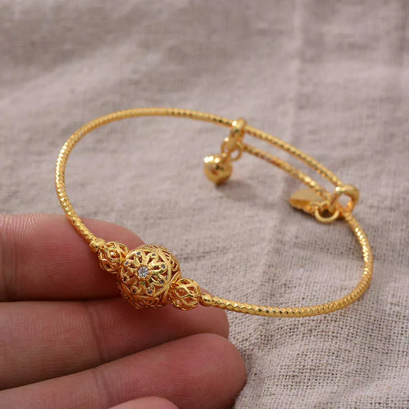 4 stücke 24 karat Afrikanische Arabische Perle Gold Farbe Kinder Armreifen Armband Kinder Schmuck Armreifen Neugeborenen Baby Armbänder Geschenke Q0720
