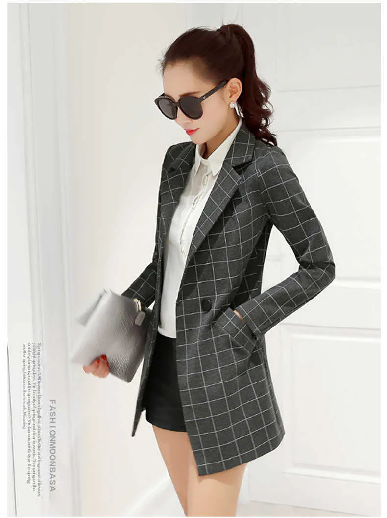 Mode Slim Plaid Dames Small Suit Jacket Koreaanse versie van het Formaat met lange mouwen Lange Dames Blazer Office 210527