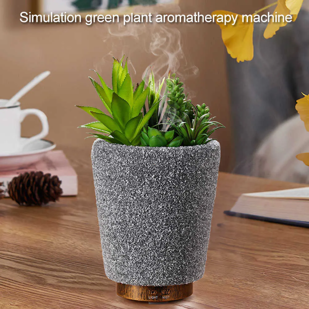 Diffuseur d'arômes à ultrasons Simulation Plante verte Aromathérapie Humidificateur muet 200ML Vaporisateur d'air Un arrêt automatique sans eau gratuit 210724