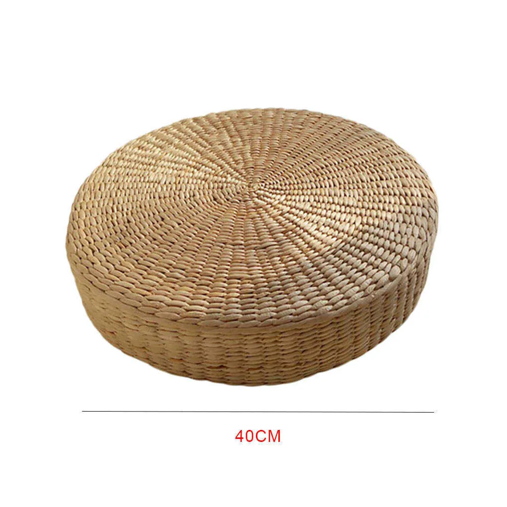 Floor Pillow EcoFriendly Round Straw Cushion Hand Woven Tatami Floor Mat Yoga Tea Ceremony Meditation Pad 2107161246377