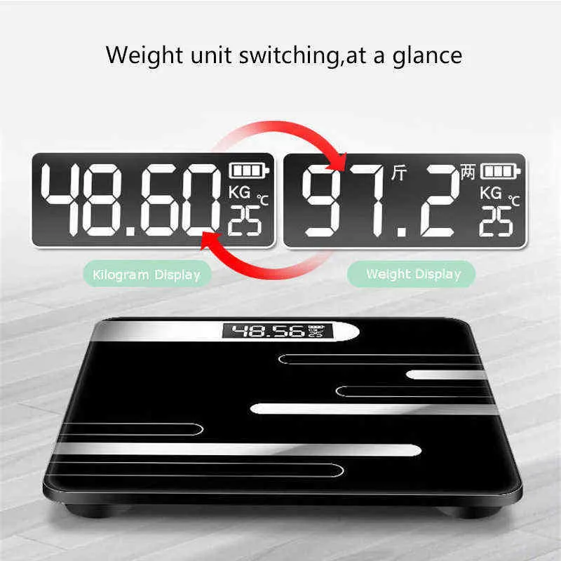 Smart Body Fat Scale Ванная комната Цифровые весы Стеклянные умные электронные весы Светодиодный дисплей Пол для взвешивания для фитнеса Health H1229