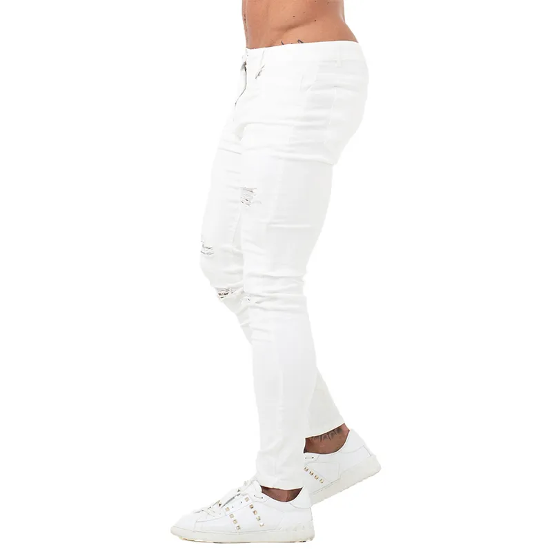 GINGTTO Weiße Hip Hop High Stretch Skinny Jeans Taille Elastische Hose für Herren Plus Size Silm Fit