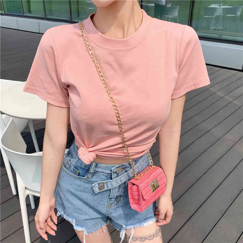 プラスサイズのファッションTシャツOPオールマッチEE緩いピンクの女性EES  - 半袖ラウンドネック夏の女性210507