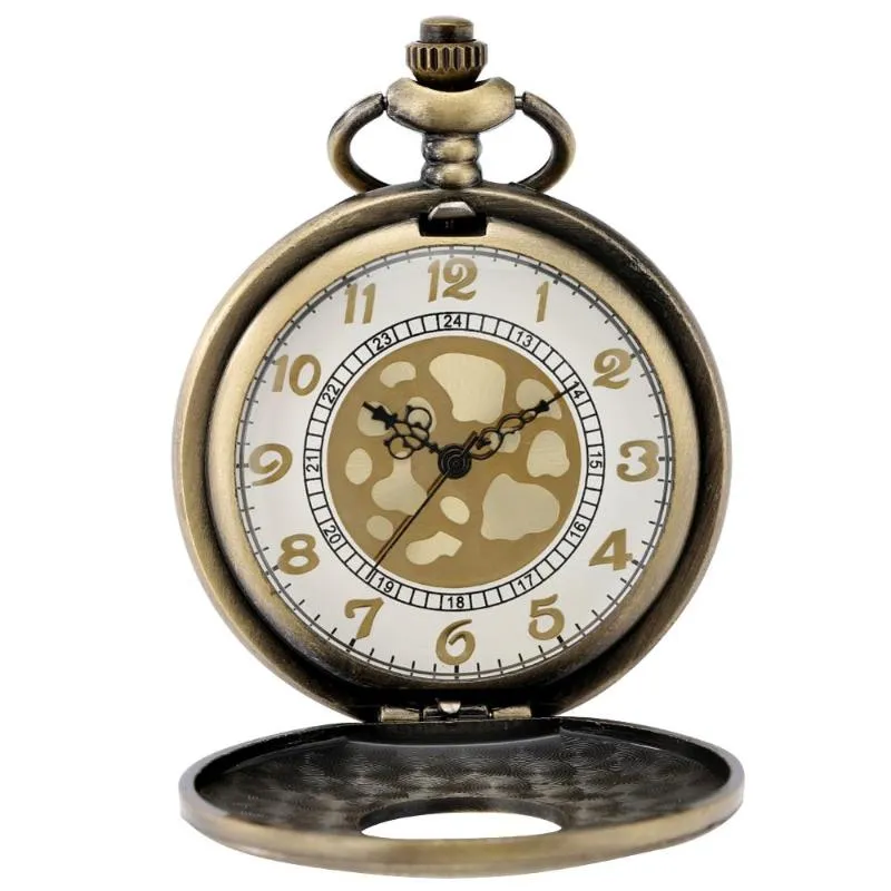 Zakhorloges Retro Brons Holle Flip Quartz Horloge Romeinse cijfers Gouden Wijzerplaat Modieus en Duurzaam Ketting Hanger Ketting Gifts246n
