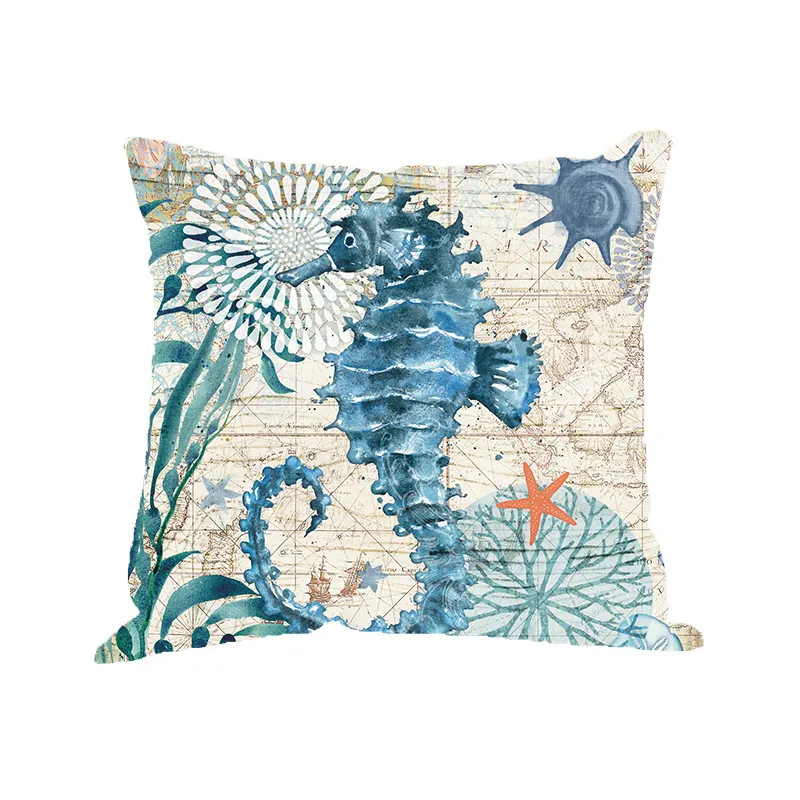 10Style Cushion Covers blue ocean Pillow Cover turtle seahorse whale linen pillowcase home decorate whole customization45457340771