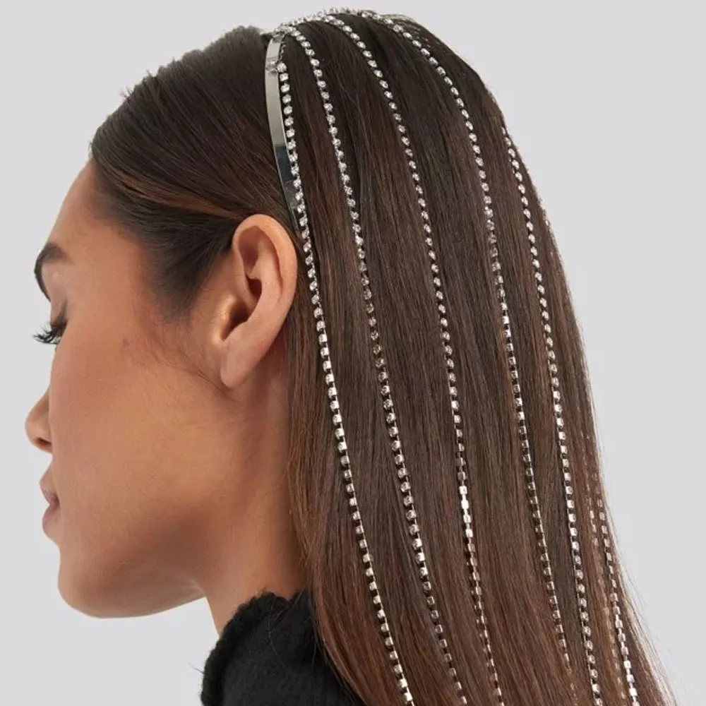 Stonefans Luxus Lange Quaste Strass Kopfschmuck Zubehör für Frauen Kristall Haar Hoop Stirnband Kopf Kette Schmuck