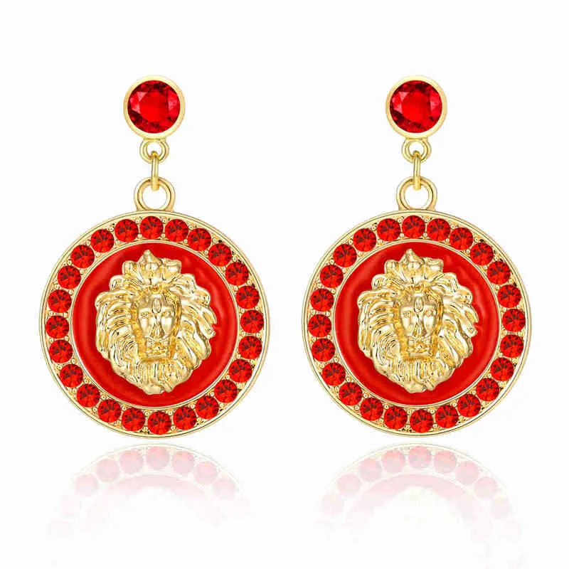 Hip Hop Gold  Head Stud Earring Punk Trendy Crystal Colored Enamel Fashion Basketball Wives Cocktail Costume Jewelry 220125