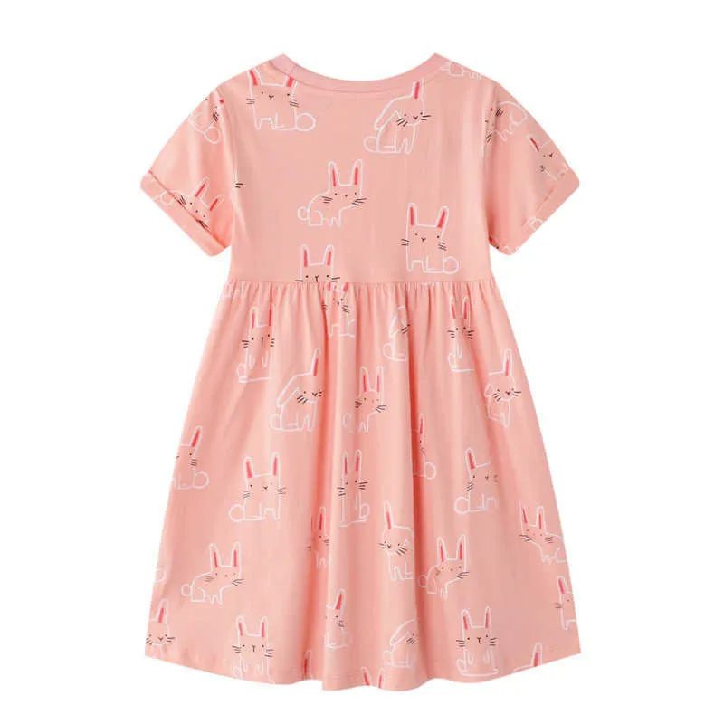 Sommer Kinder Kleidung Kinder Mädchen Blume Wolken Kleid 2-7 Jahre Cartoon Kaninchen Vögel Drucken Prinzessin Kleid Q0716