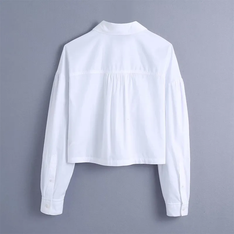 VuWyv White Streetwear Kieszenie Crop Kobiet Koszula Casual Plus Size Button Up Koszule Z Długim Rękawem Krótkie Panie Topy Tunika 210430