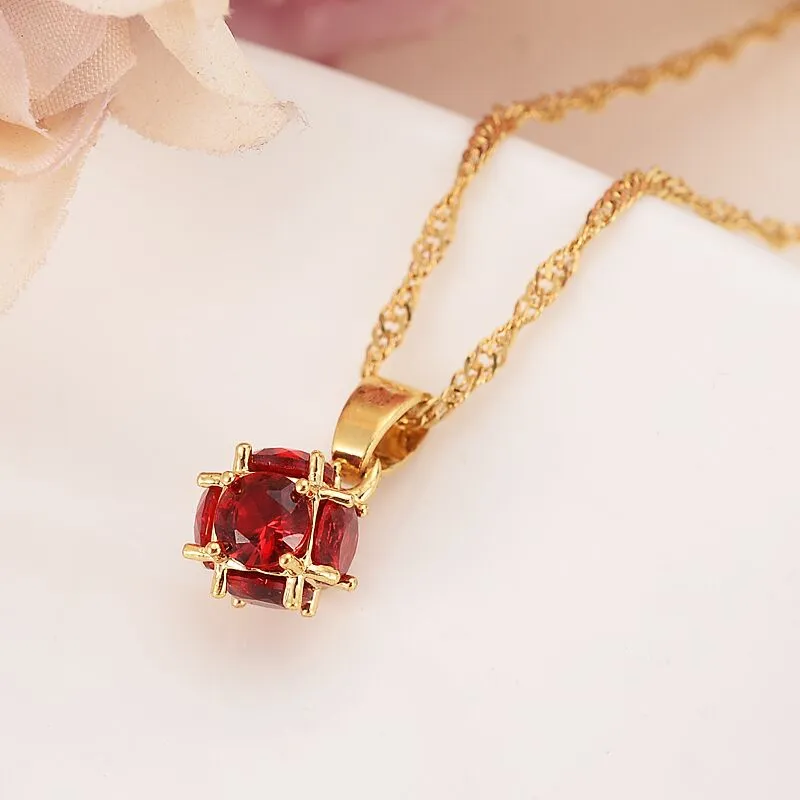 Queen Red color ZirconCZ Pendant Earring Bridal Wedding Jewelry Sets with fine gold G F Necklaces Set Women girls301t