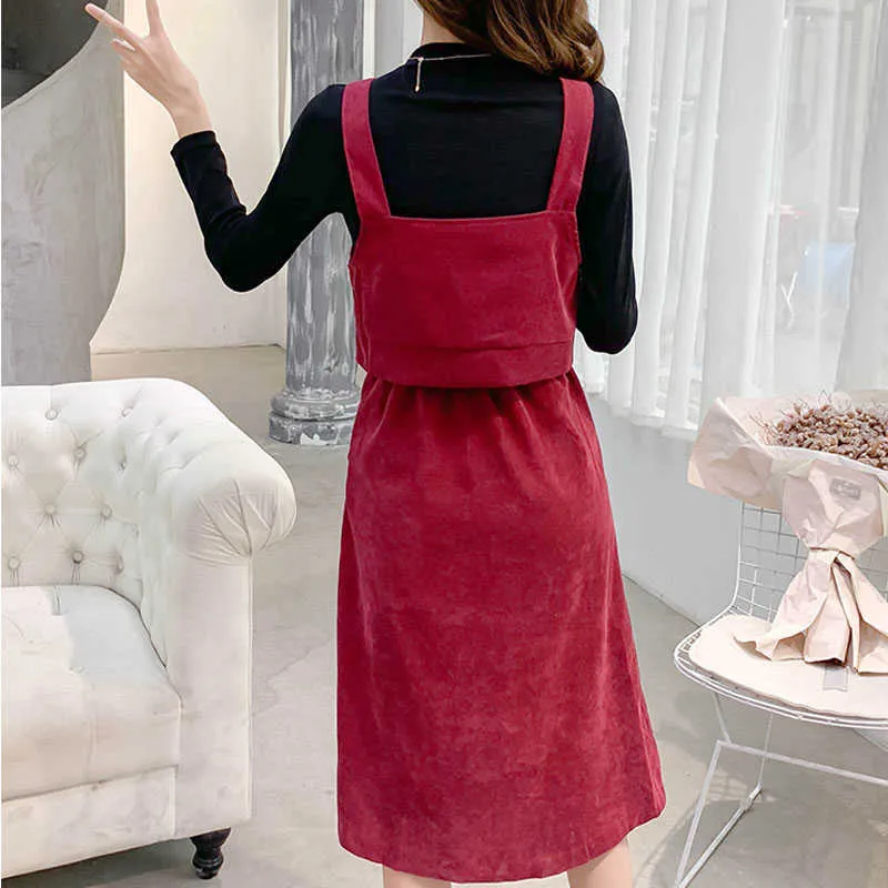 PERHAPS U Women Two Pieces Set Letter Embroidery Tank Wine Red Corduroy Midi Skirt Zipper Pocket Summer High Street Pocket T0144 210529