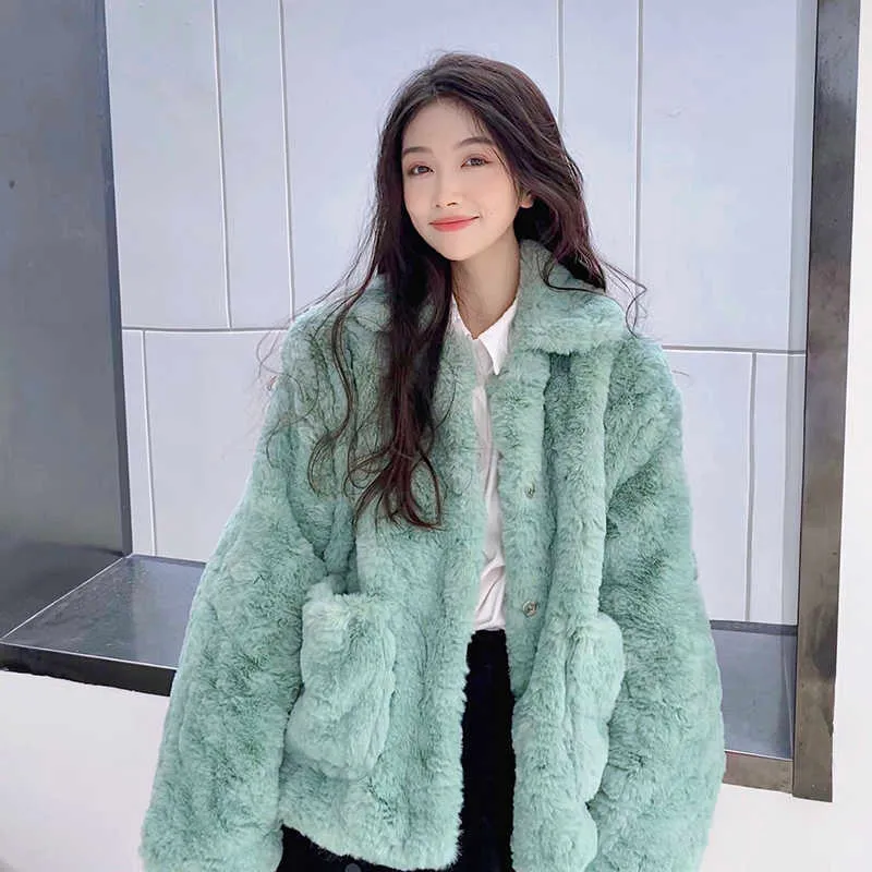 Chaqueta de felpa Mujer Invierno Corto Versión coreana de lana de cordero suelta Piel sintética Piel de leopardo Abrigo de piel Mujer Invierno 211018