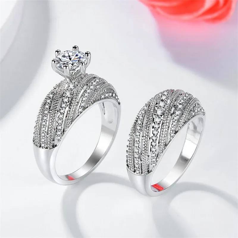 Choucong Brand Wedding Couple Rings Luxury Jewelry 925 STERLING Silver Round Cut White Topaz CZ Diamond Gemstones Party Eternity P252F
