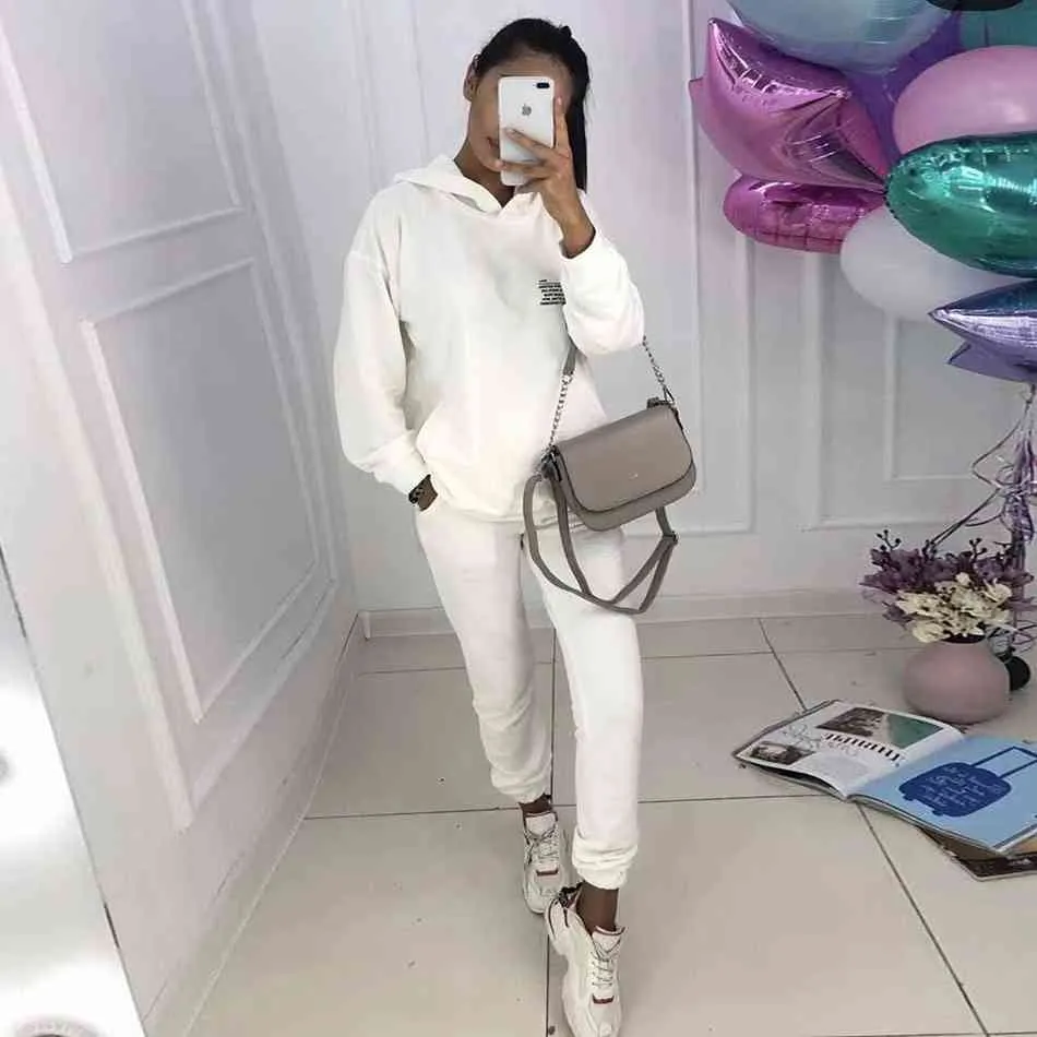Winter Women's Clothing Plus Velvet Warm 2 Two-piece Sports Set Hooded Sweater Trousers Suit Casual Pants Set 210331